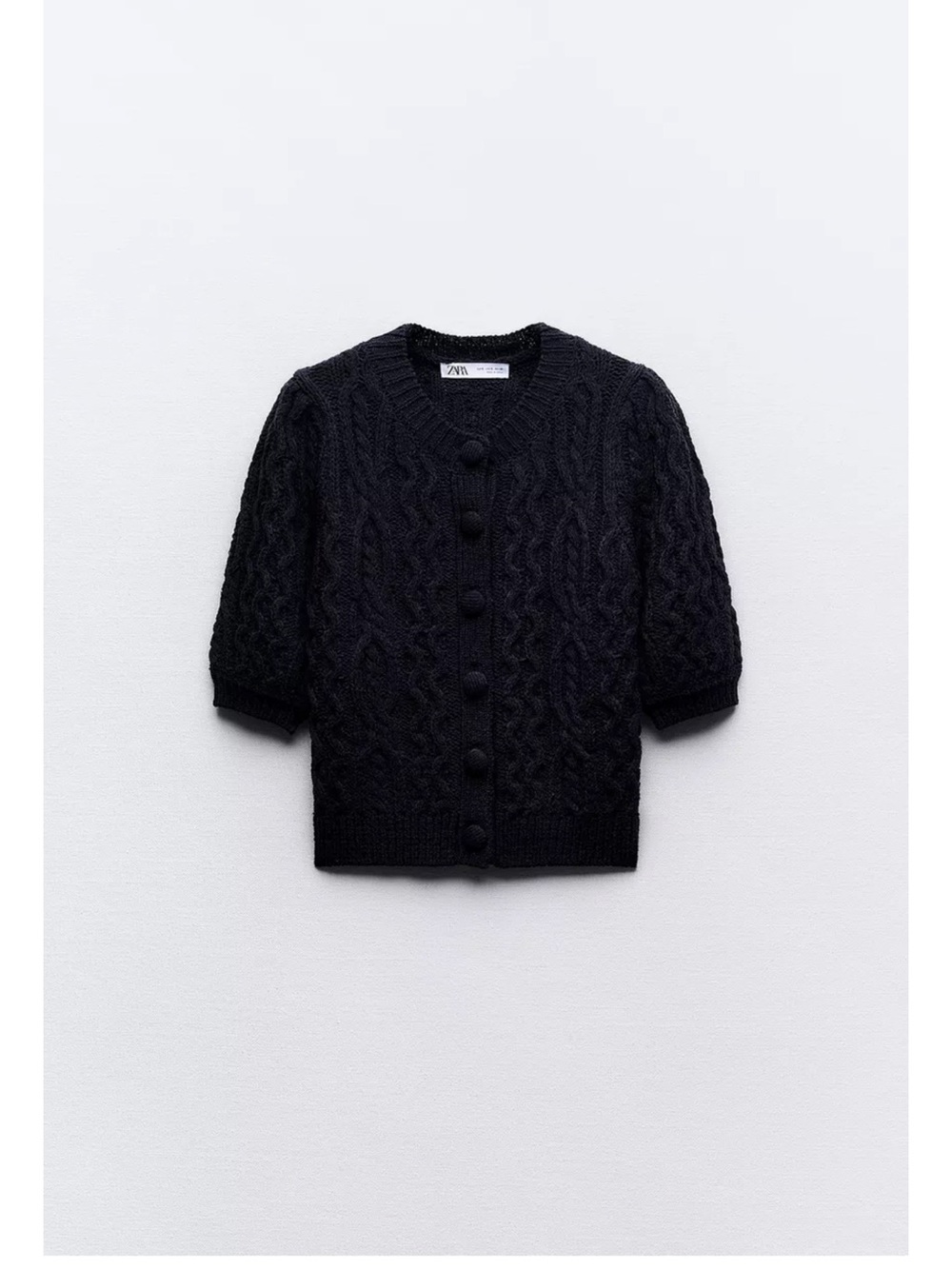 Navy Cable Knit Button-Up Cardigan